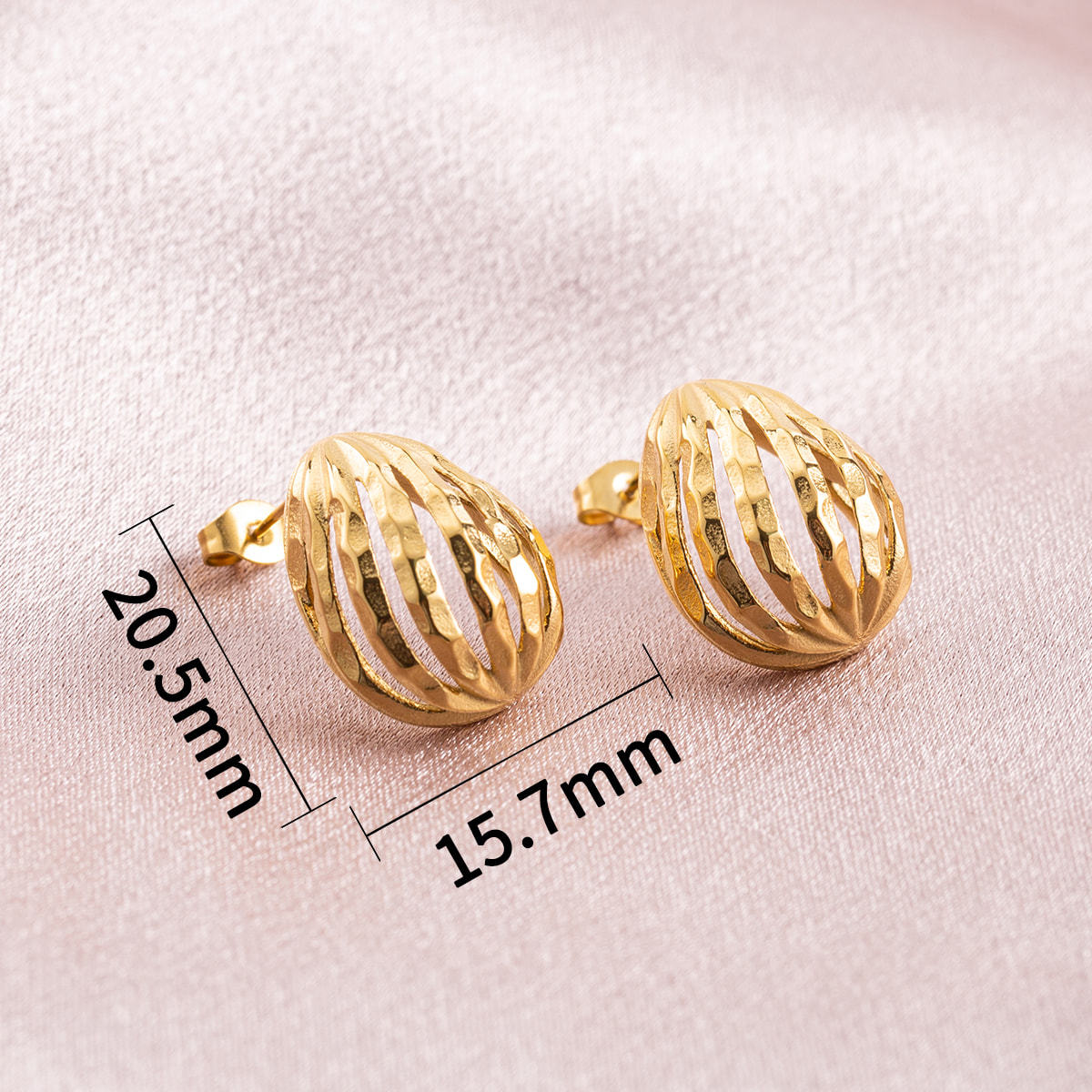 18K Gold Plated Stainless Steel Hollow Water Drop Stud Earrings for Women, Dainty Hammered Textured Minimalist Jewelry Gift
