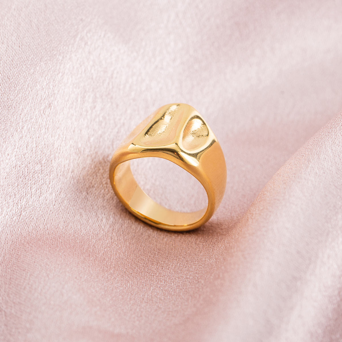 18K Gold Plated Stainless Steel Chunky Statement Ring for Women, Irregular Molten/Wavy Dome Wide Band, Minimalist Waterproof Geometric Jewelry