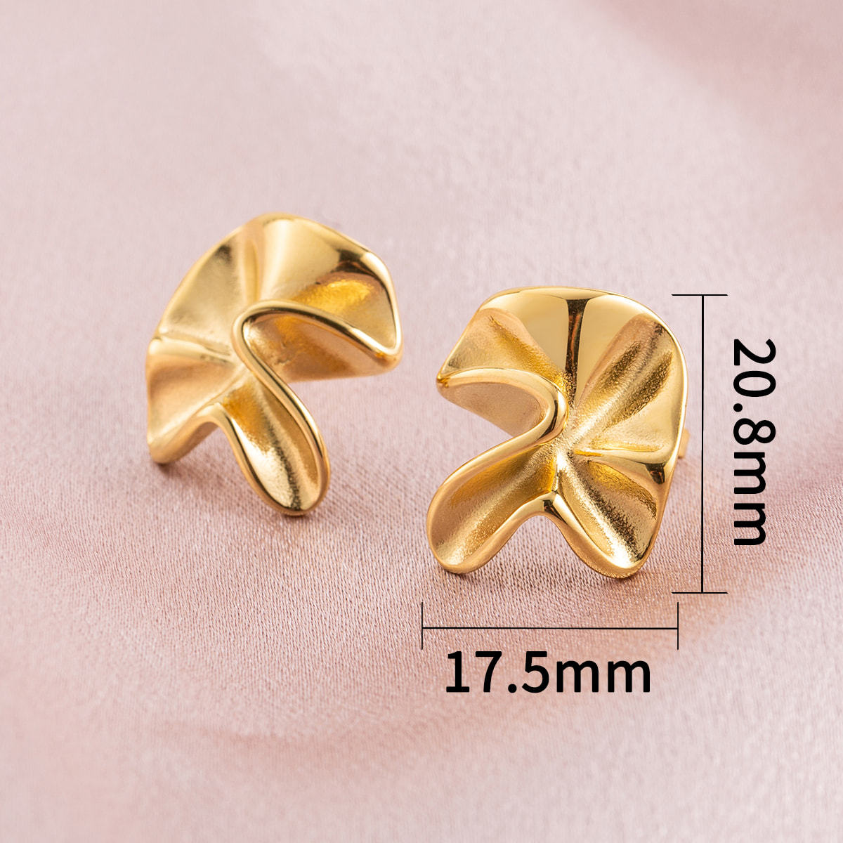 18K Gold Plated Stainless Steel Wavy Stud Earrings for Women, Tarnish Free Abstract Geometric Twisted Ripple Small Earrings