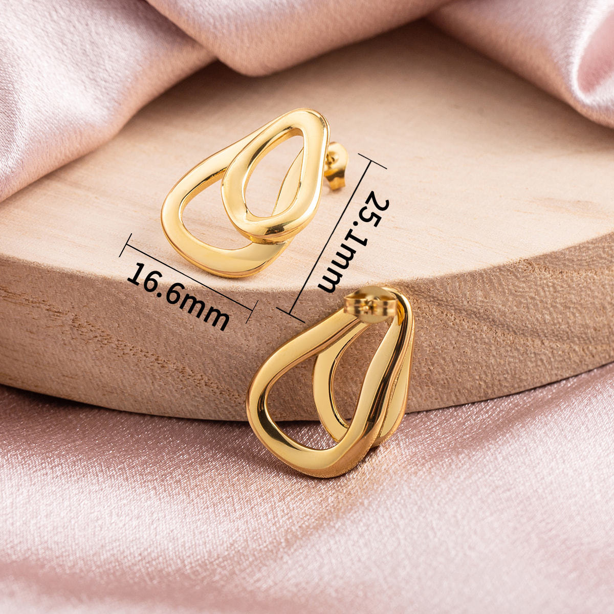 18K Gold Plated Stainless Steel Stud Earrings for Women, Geometric Teardrop Double Intertwined Statement Earrings, Hypoallergenic Fashion Jewelry