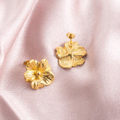 Chunky Flower Stud Earrings for Women, 18K Gold Vacuum Plated Stainless Steel, Hypoallergenic Floral Statement Jewelry, 24.1mm Textured Petals, Tarnish-Resistant Gift