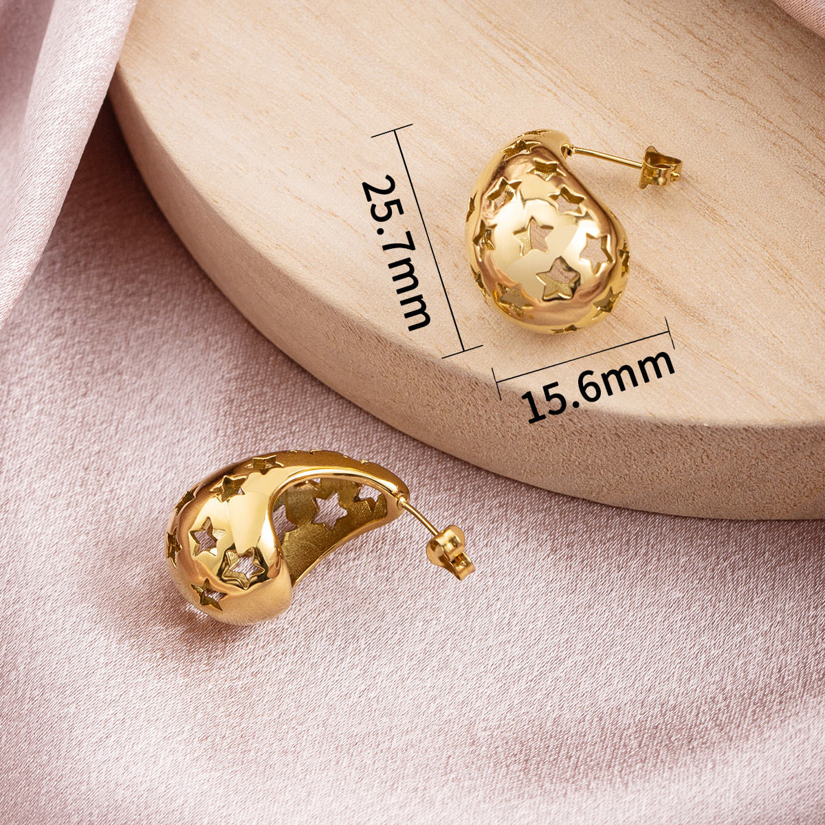 18K Gold PVD Plated Stainless Steel Hollow Star Drop Earrings for Women, Waterproof Tarnish Free Crescent Studs, Hypoallergenic Trendy Jewelry