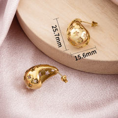18K Gold PVD Plated Stainless Steel Hollow Star Drop Earrings for Women, Waterproof Tarnish Free Crescent Studs, Hypoallergenic Trendy Jewelry