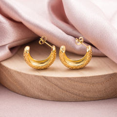 Stainless Steel 18K Gold Vacuum Plated Textured Chunky C Hoop Earrings Puffy Studs Hypoallergenic for Women