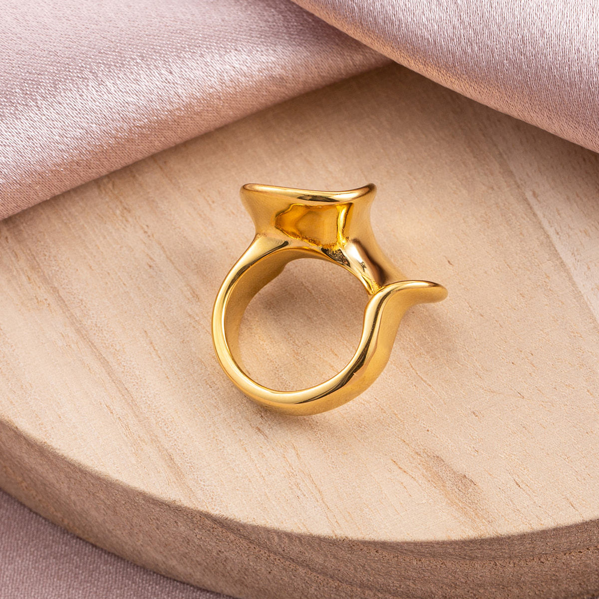 Abstract Wave Statement Ring for Women, 18K Gold PVD Plated Stainless Steel Wide Band Finger Ring, Minimalist Designer Look Jewelry