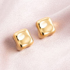 18K Gold Plated Stainless Steel Irregular Square Chunky Stud Earrings, 19.4mm x 17.5mm Geometric Puffy Statement Earrings, Non Tarnish Hypoallergenic Jewelry Gift