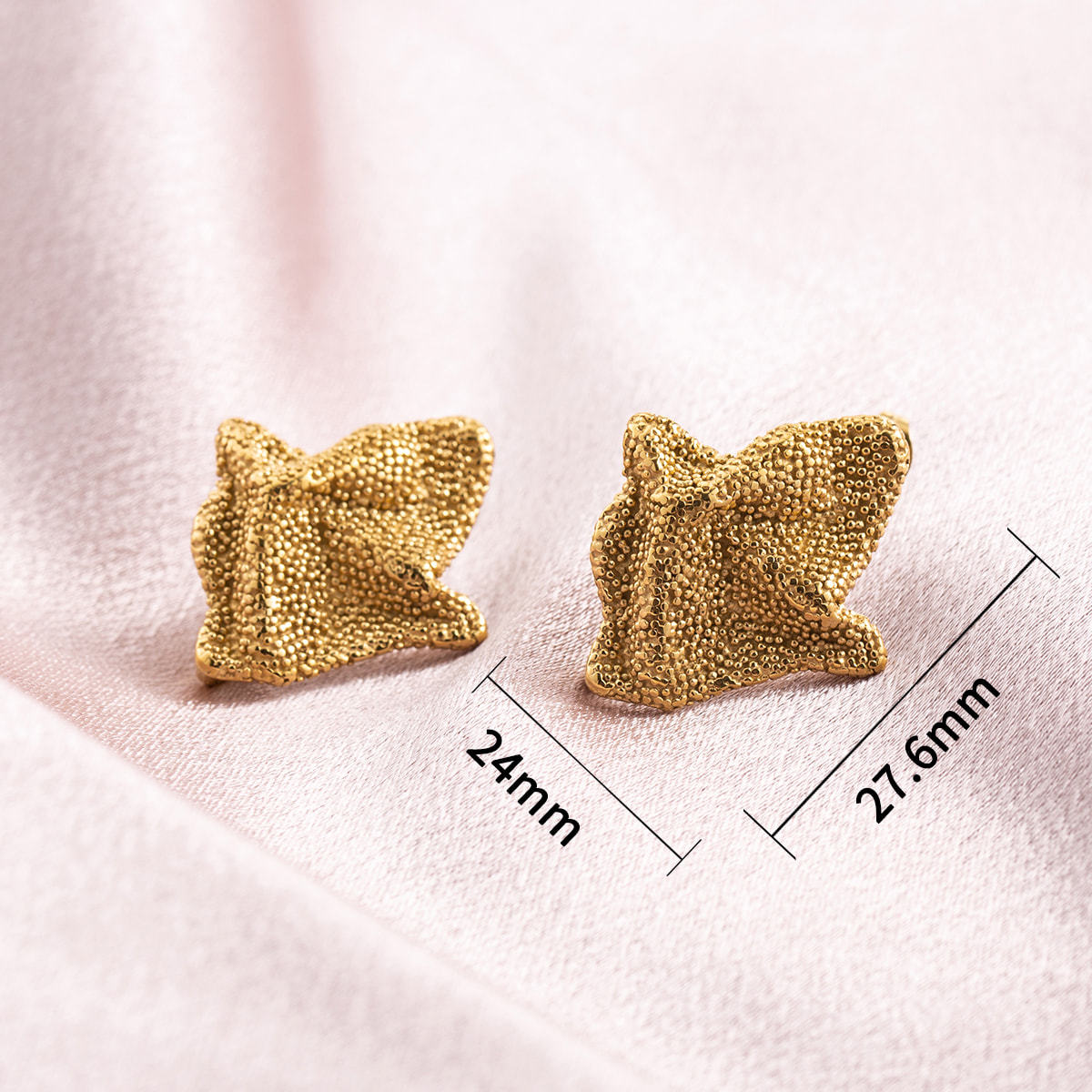 18K Gold Plated Stainless Steel Starfish Stud Earrings for Women, Trendy Textured Irregular Statement Earrings Hypoallergenic Jewelry