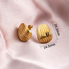 18K Gold Plated Stainless Steel Stud Earrings for Women, Tarnish Free Textured Shell Design Post Earrings, Modern Chunky Dome Jewelry Gift