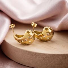 18K Gold PVD Plated Stainless Steel Hollow Star Drop Earrings for Women, Waterproof Tarnish Free Crescent Studs, Hypoallergenic Trendy Jewelry