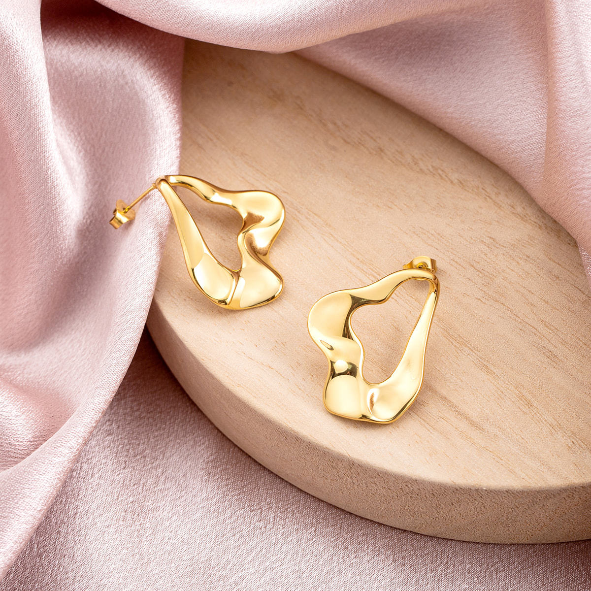 18K Gold Plated Stainless Steel Irregular Drop Stud Earrings for Women, Abstract Fluid Trendy Statement Jewelry