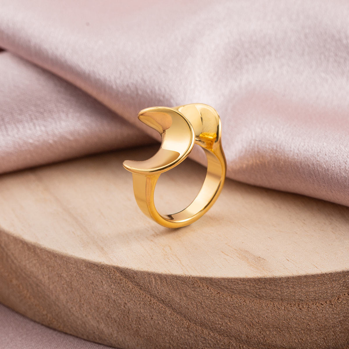 Abstract Wave Statement Ring for Women, 18K Gold PVD Plated Stainless Steel Wide Band Finger Ring, Minimalist Designer Look Jewelry