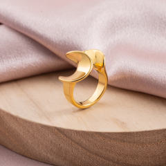 Abstract Wave Statement Ring for Women, 18K Gold PVD Plated Stainless Steel Wide Band Finger Ring, Minimalist Designer Look Jewelry