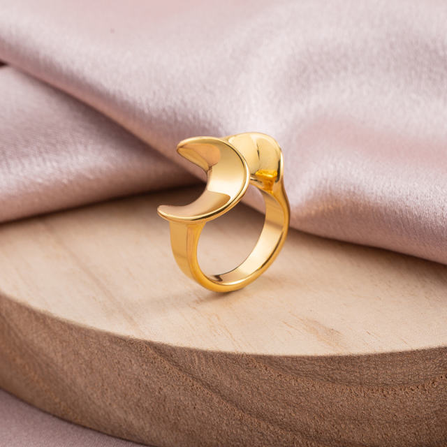 Abstract Wave Statement Ring for Women, 18K Gold PVD Plated Stainless Steel Wide Band Finger Ring, Minimalist Designer Look Jewelry