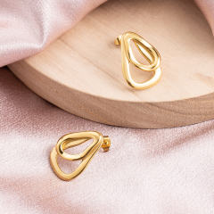 18K Gold Plated Stainless Steel Stud Earrings for Women, Geometric Teardrop Double Intertwined Statement Earrings, Hypoallergenic Fashion Jewelry