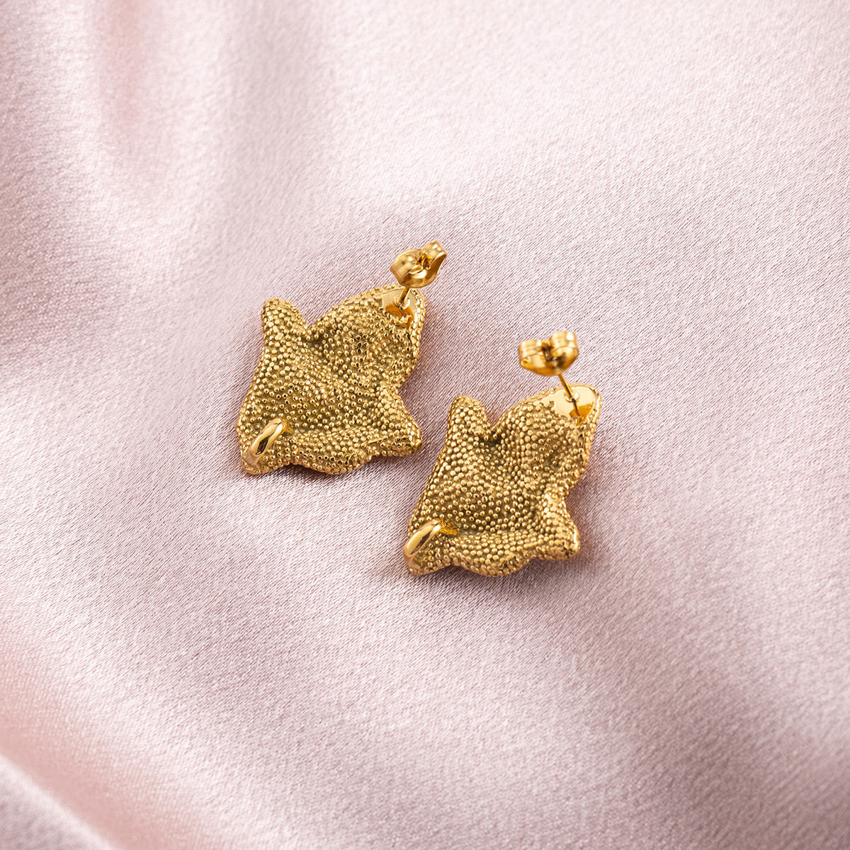 18K Gold Plated Stainless Steel Starfish Stud Earrings for Women, Trendy Textured Irregular Statement Earrings Hypoallergenic Jewelry