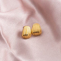 18K Gold Plated Stainless Steel Stud Earrings for Women, Tarnish Free Textured Shell Design Post Earrings, Modern Chunky Dome Jewelry Gift