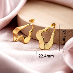 18K Gold Plated Stainless Steel Irregular Drop Stud Earrings for Women, Abstract Fluid Trendy Statement Jewelry
