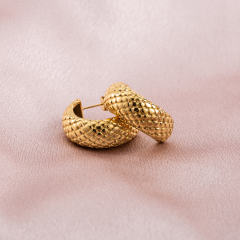 Stainless Steel 18K Gold Vacuum Plated Textured Chunky C Hoop Earrings Puffy Studs Hypoallergenic for Women