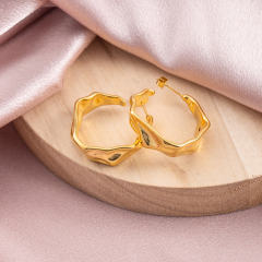 18K Gold Plated Stainless Steel Irregular Hammered Hoop Earrings for Women, Vacuum Plated Tarnish-Free Geometric Huggie Earrings, Dainty Jewelry Gifts