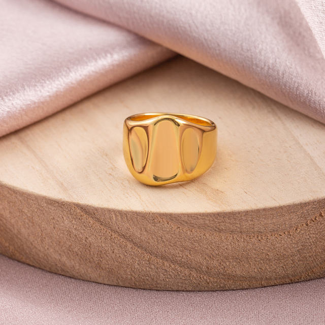 18K Gold Plated Stainless Steel Chunky Statement Ring for Women, Irregular Molten/Wavy Dome Wide Band, Minimalist Waterproof Geometric Jewelry