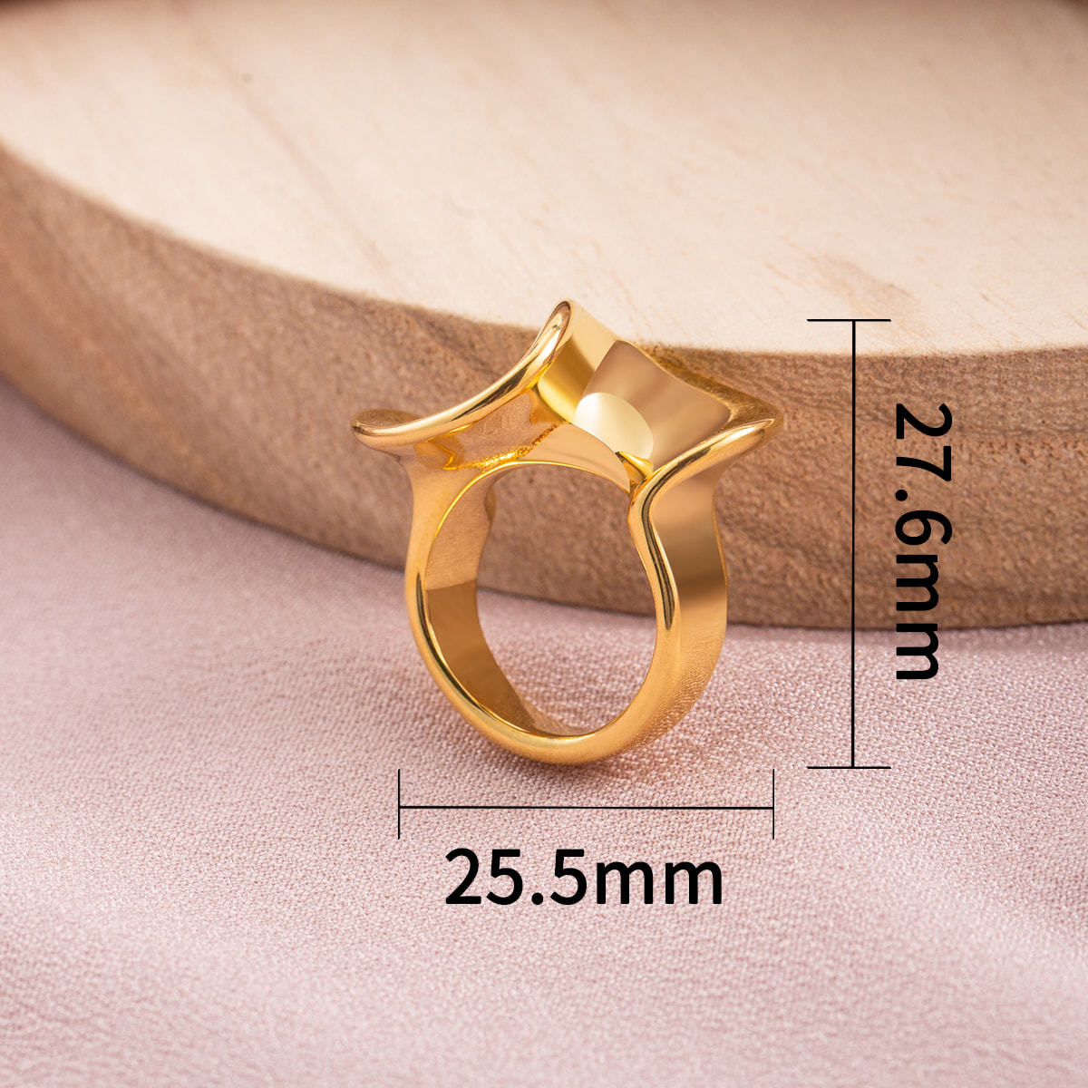 Abstract Wave Statement Ring for Women, 18K Gold PVD Plated Stainless Steel Wide Band Finger Ring, Minimalist Designer Look Jewelry