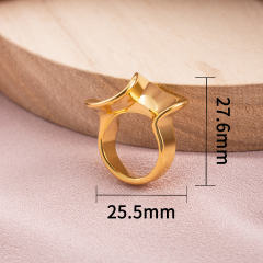 Abstract Wave Statement Ring for Women, 18K Gold PVD Plated Stainless Steel Wide Band Finger Ring, Minimalist Designer Look Jewelry