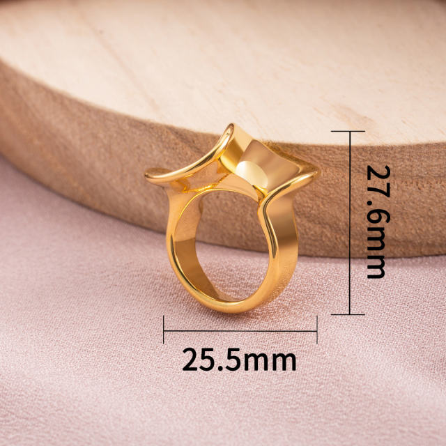 Abstract Wave Statement Ring for Women, 18K Gold PVD Plated Stainless Steel Wide Band Finger Ring, Minimalist Designer Look Jewelry