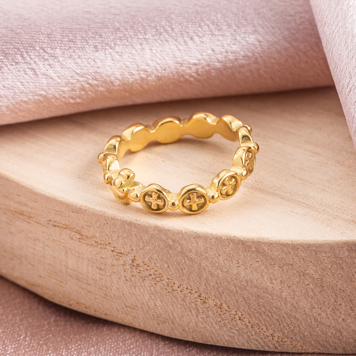 Minimalist Cross Link Stacking Ring, 18K Vacuum Plated Stainless Steel Faith Band Ring, Waterproof Tarnish Free Everyday Jewelry