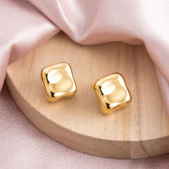 18K Gold Plated Stainless Steel Irregular Square Chunky Stud Earrings, 19.4mm x 17.5mm Geometric Puffy Statement Earrings, Non Tarnish Hypoallergenic Jewelry Gift