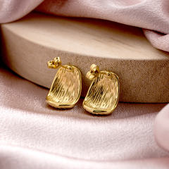 18K Gold Plated Stainless Steel Stud Earrings for Women, Tarnish Free Textured Shell Design Post Earrings, Modern Chunky Dome Jewelry Gift