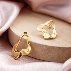 18K Gold Plated Stainless Steel Irregular Drop Stud Earrings for Women, Abstract Fluid Trendy Statement Jewelry