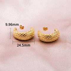 Stainless Steel 18K Gold Vacuum Plated Textured Chunky C Hoop Earrings Puffy Studs Hypoallergenic for Women