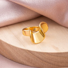 Abstract Wave Statement Ring for Women, 18K Gold PVD Plated Stainless Steel Wide Band Finger Ring, Minimalist Designer Look Jewelry