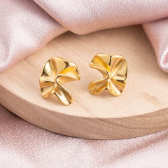18K Gold Plated Stainless Steel Wavy Stud Earrings for Women, Tarnish Free Abstract Geometric Twisted Ripple Small Earrings