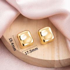 18K Gold Plated Stainless Steel Irregular Square Chunky Stud Earrings, 19.4mm x 17.5mm Geometric Puffy Statement Earrings, Non Tarnish Hypoallergenic Jewelry Gift
