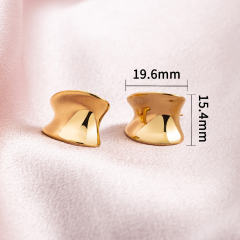 18K Gold Plated Stainless Steel Chunky Hoop Earrings for Women | High Polish Geometric D-Shape Stud | PVD Hypoallergenic Light Luxury Jewelry | Statement Fashion Gift
