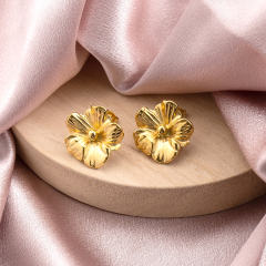 Chunky Flower Stud Earrings for Women, 18K Gold Vacuum Plated Stainless Steel, Hypoallergenic Floral Statement Jewelry, 24.1mm Textured Petals, Tarnish-Resistant Gift