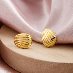 18K Gold Plated Stainless Steel Stud Earrings for Women, Tarnish Free Textured Shell Design Post Earrings, Modern Chunky Dome Jewelry Gift