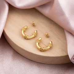 18K Gold Plated Stainless Steel C Hoop Earrings for Women, Dainty Hypoallergenic Textured Huggie Earrings, Water Resistant Half Moon Studs