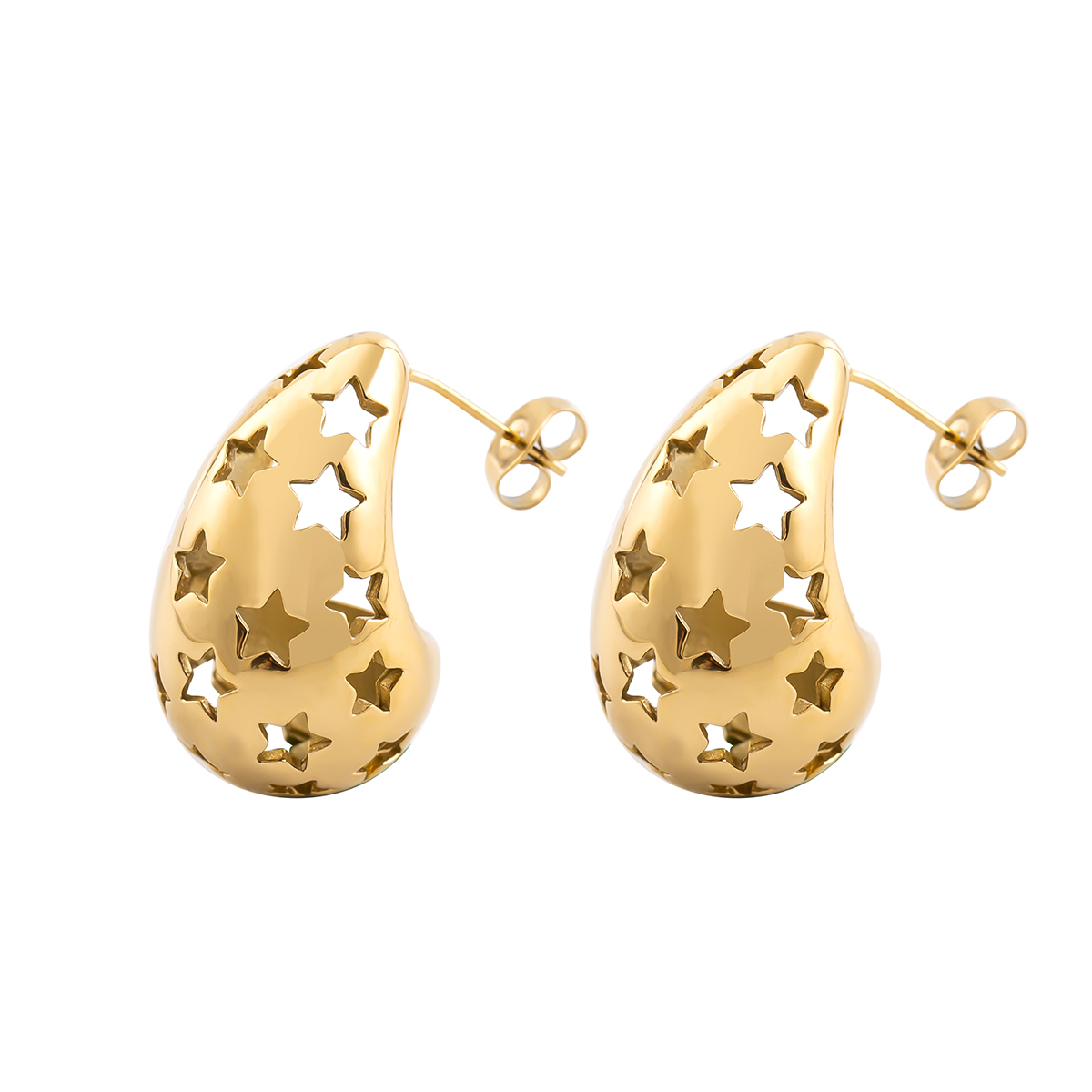 18K Gold PVD Plated Stainless Steel Hollow Star Drop Earrings for Women, Waterproof Tarnish Free Crescent Studs, Hypoallergenic Trendy Jewelry