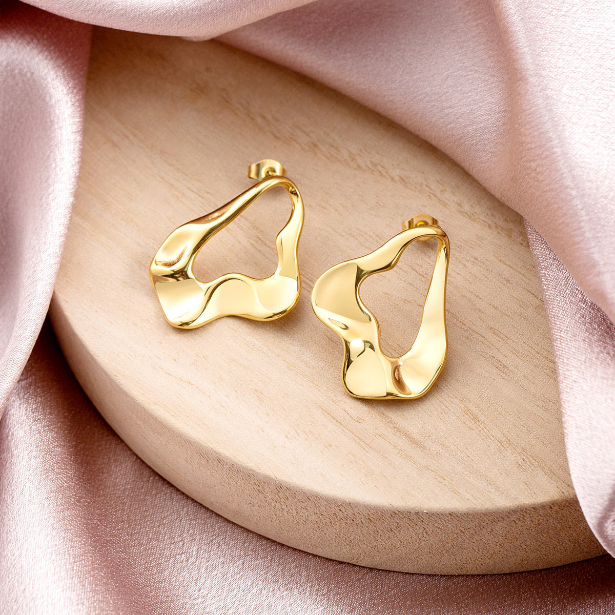 18K Gold Plated Stainless Steel Irregular Drop Stud Earrings for Women, Abstract Fluid Trendy Statement Jewelry