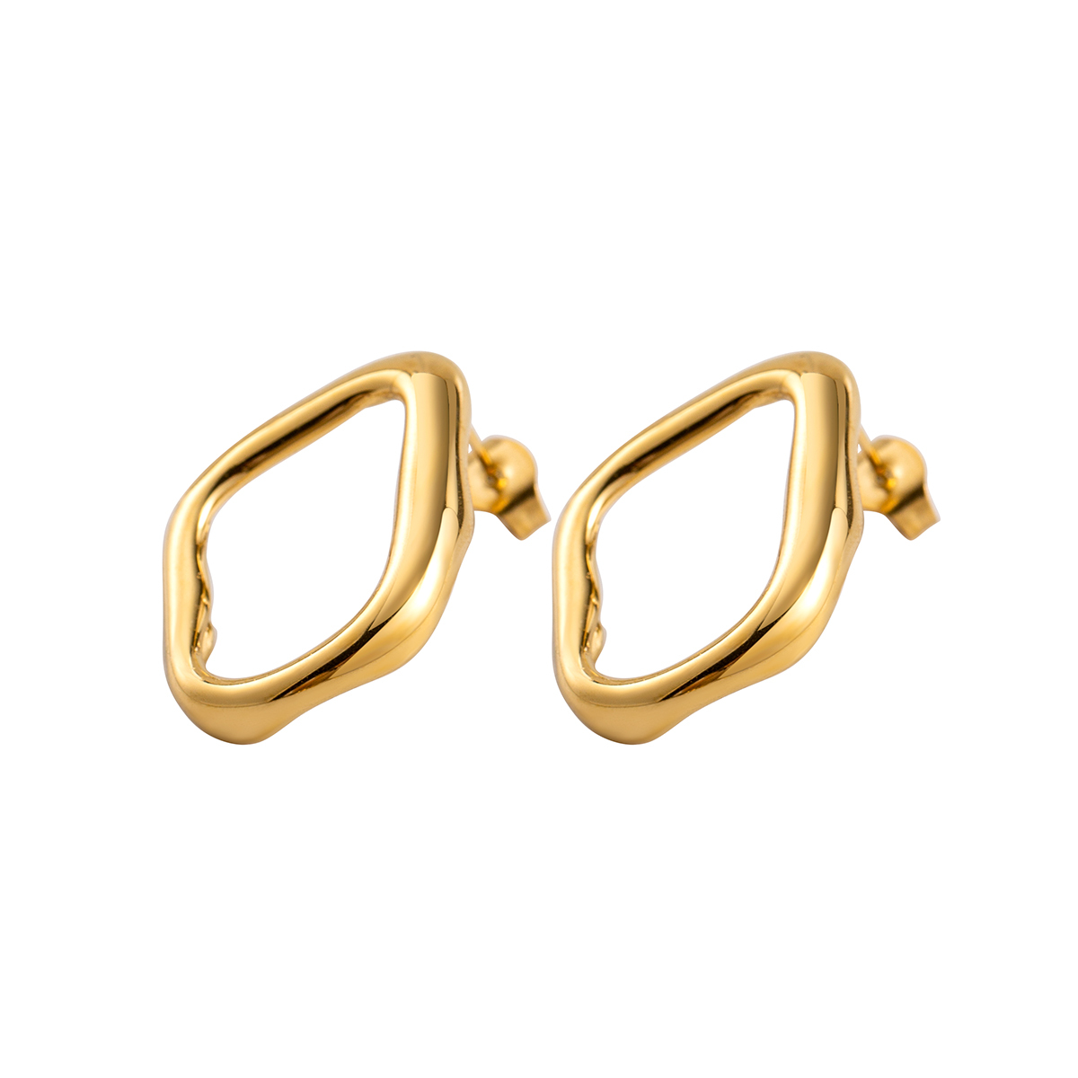 18K Gold Plated Stainless Steel Stud Earrings for Women, Unique Irregular Open Geometric Shape Dainty Fashion Jewelry Gifts, Hypoallergenic