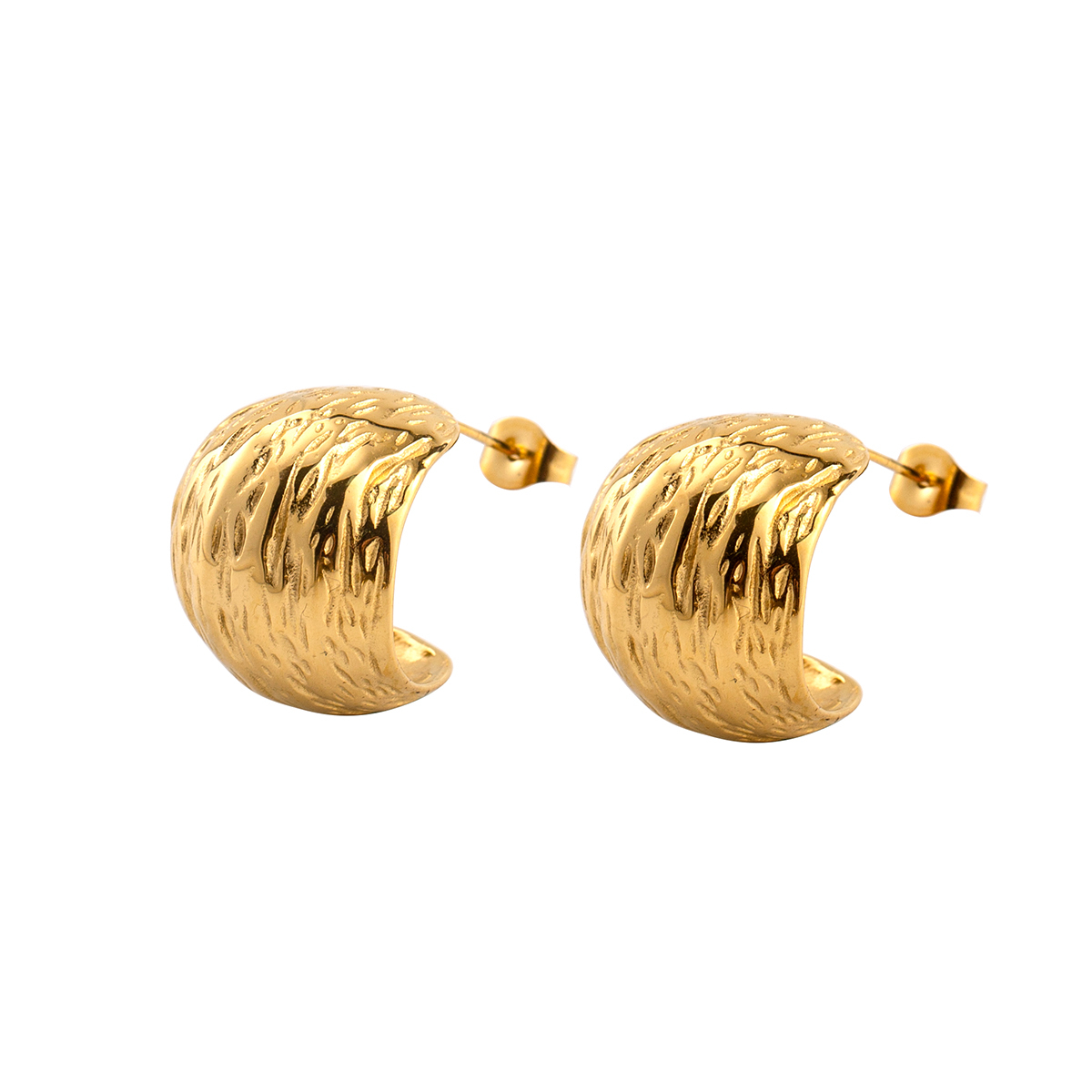18K Gold Plated Teardrop Stud Earrings for Women | Statement Chunky Textured Hammered Design Stainless Steel Hypoallergenic Minimalist Jewelry