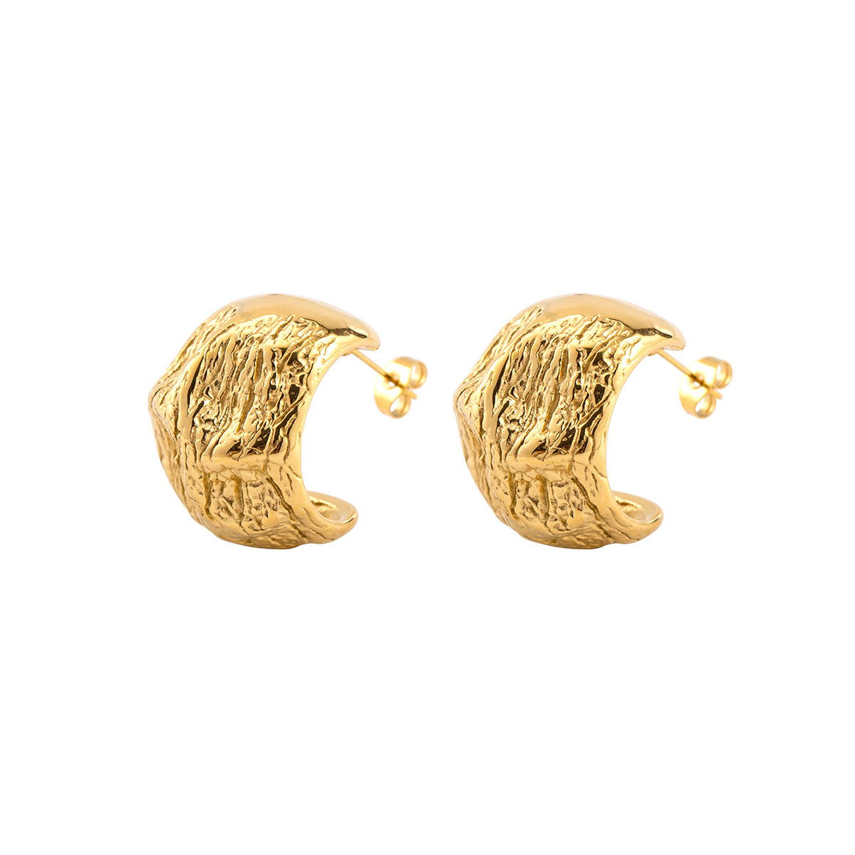 Irregular Molten Texture Gold Hoop Earrings, Stainless Steel 18K Gold Plated, Statement Chunky Waterproof Jewelry for Women