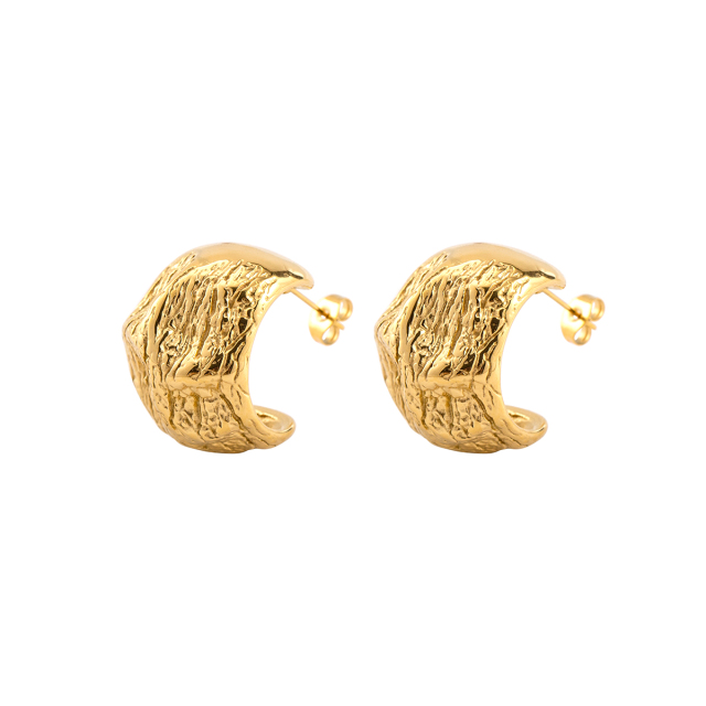Irregular Molten Texture Gold Hoop Earrings, Stainless Steel 18K Gold Plated, Statement Chunky Waterproof Jewelry for Women