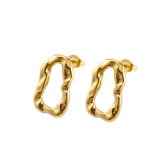 Women's 18K Gold Plated Stainless Steel Irregular Molten Stud Earrings, Trendy Textured Dainty Modern Minimalist Jewelry, Hypoallergenic Post for Daily Wear.