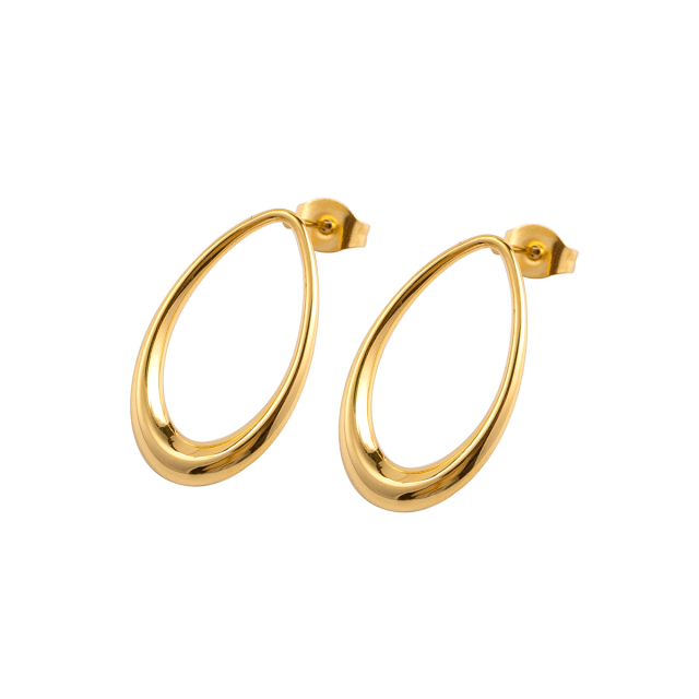 18K Gold Plated Teardrop Stud Earrings for Women, Simple Oval Dainty Dangle Earrings, Hypoallergenic Stainless Steel Jewelry for Daily Wear