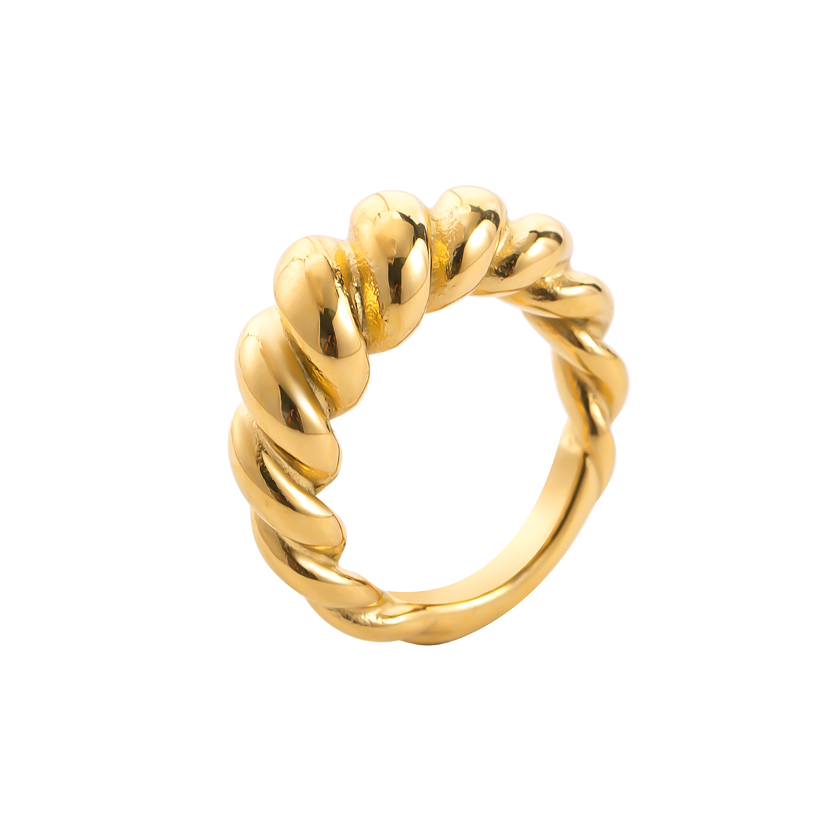 18K Gold Plated Stainless Steel Croissant Dome Ring for Women, Chunky Tarnish Resistant Waterproof Twisted Stackable Ring Jewelry