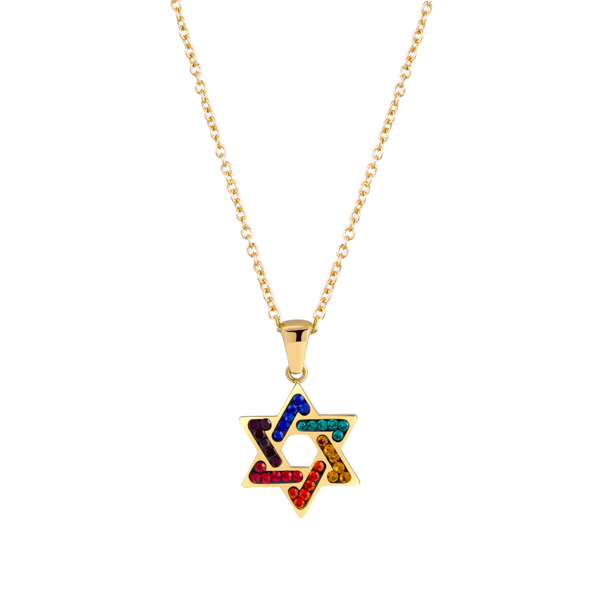Geometric Star Necklace for Women, Colorful Cubic Zirconia Layered Hexagon Star Pendant 18K Gold Plated Stainless Steel Amulet Protection Jewelry