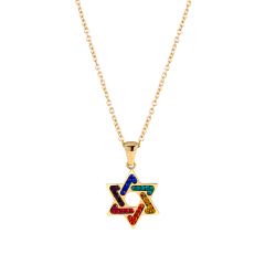 Geometric Star Necklace for Women, Colorful Cubic Zirconia Layered Hexagon Star Pendant 18K Gold Plated Stainless Steel Amulet Protection Jewelry